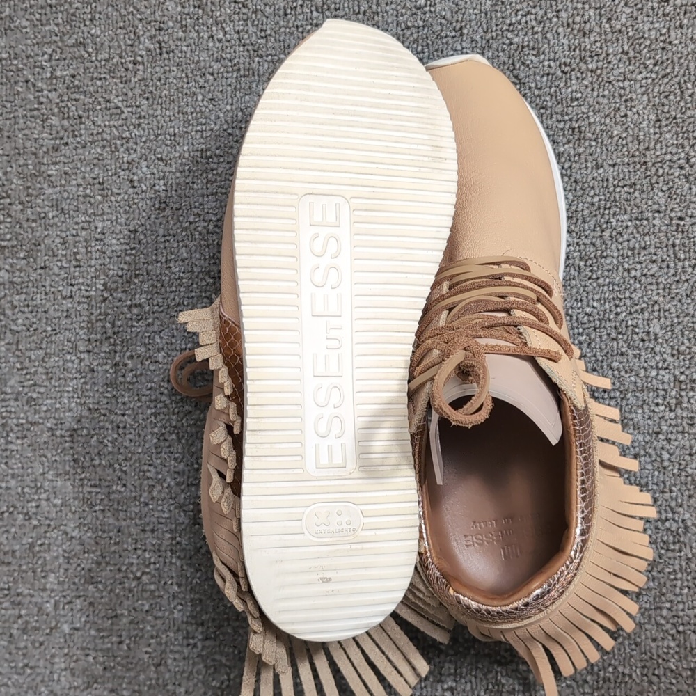 Esseutesse Leather Fringe Sneaker - Sand Tan Size 39 EU - 8.5 US - Picture 12 of 16